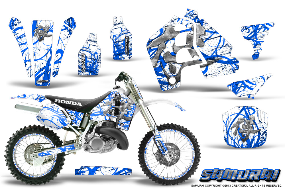 Honda CR500 Graphics Kit Samurai Blue White NP Rims